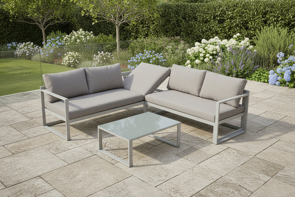 Barths Paros Lounge-Set - Komplettes Outdoor-Set mit 3-Sitzer, 2-Sitzer & Tisch | Aluminium, Sand