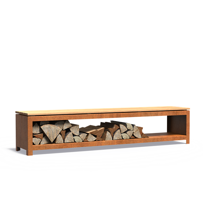 Cortenstahl Holzlager LOGG seat 2000 x 400 x 424 mm