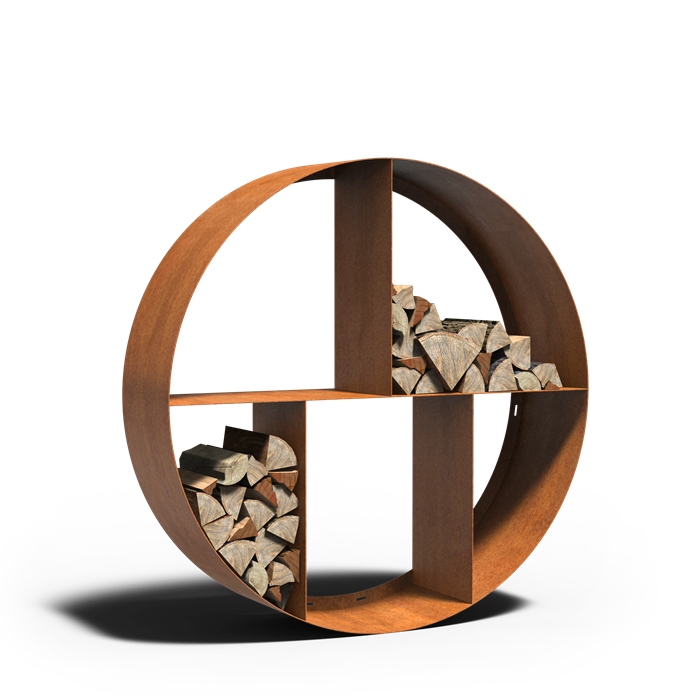 Cortenstahl Holzlager LOGG ronde 1500 x 400 mm