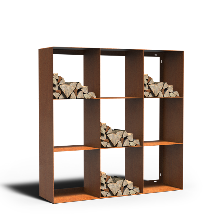 Cortenstahl Holzlager LOGG quad 1500 x 400 x 1500 mm