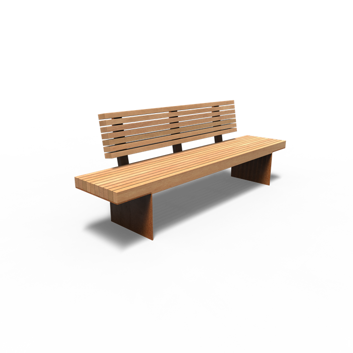 Cortenstahl Bänke BORG mit Rückenlehne 2300 x 670 x 1023 mm