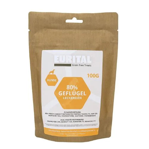 Eurital Dog Snacks 100g – 80% Geflügel Hundeleckerlis getreidefrei für Training & Belohnung