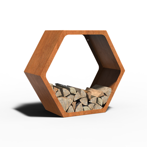 Cortenstahl Holzlager HEX