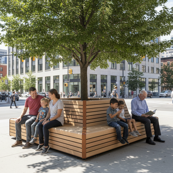 Cortenstahl Greenpoints STORR mit Eckbank 2300 x 2300 x 850 mm