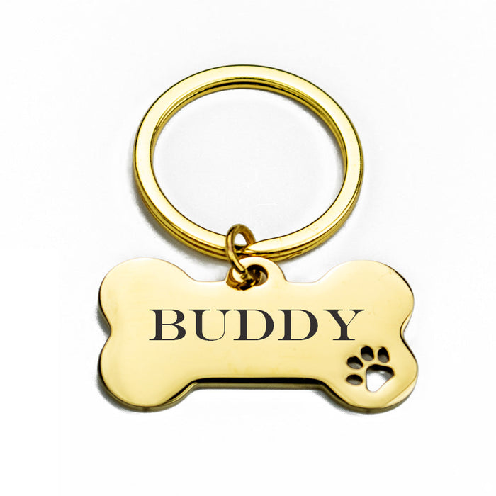 Personalisierte Hundemarke Knochen mit Gravur aus Edelstahl Gold – Name und Telefonnummer