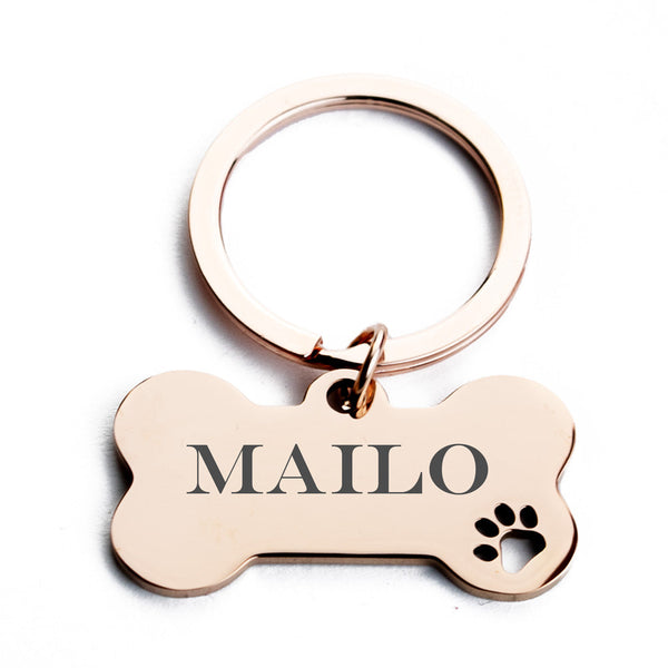 Personalisierte Hundemarke Rose Gold Edelstahl Knochen Gravur Schlüsselanhänger