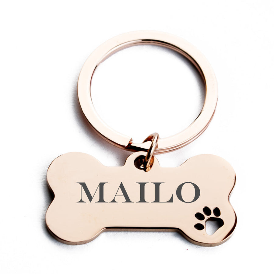 Personalisierte Hundemarke Rose Gold Edelstahl Knochen Gravur Schlüsselanhänger