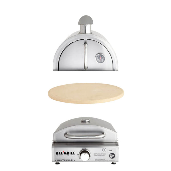 Allgrill Multi-Kulti Gasgrill Set 3 mit Zündsicherung - inkl. Pizzabackhaube & Pizzastein Ø 33 cm