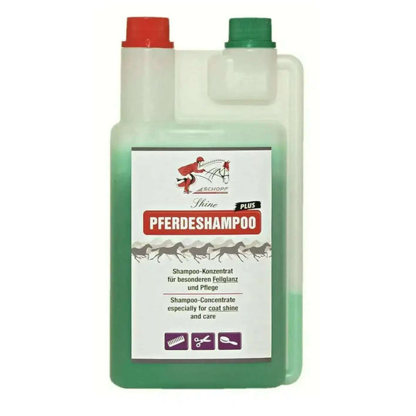 Schopf Riders Pferdeshampoo Shine Plus - Extra Glanz, Pflege und Volumen - 1L Für Natürliches Langhaarpflege, Glanzboost, Pflegevolumen, Ideal Für Pferde, Speziell Entwickelt, Hohe Qualität, Nachhaltig, Sanfte Reinigung, Beeindruckender Glanz,