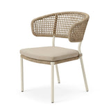 Barths Gartenmöbelset Malor - Runder Teakholz-Tisch Ø135 cm mit 4 Spatz-Stühlen | Stahl & Seil, Sand