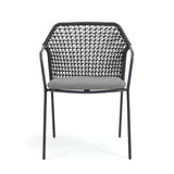 Gartenmöbelset Malor - Runder Teakholz-Tisch Ø135 cm mit 4 Buranto-Stühlen | Stahl & Seil, Anthrazit