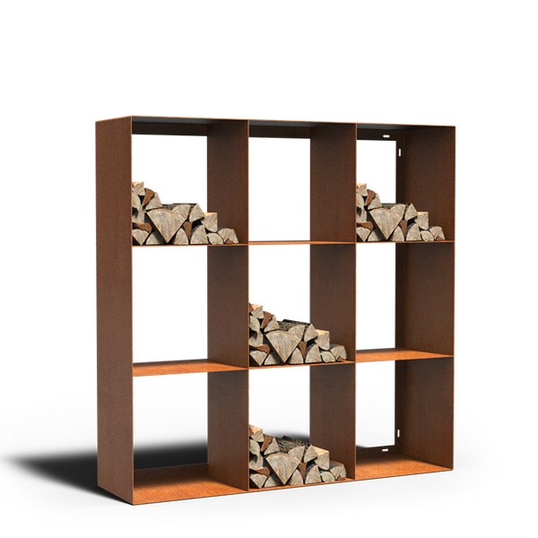 Cortenstahl Holzlager LOGG quad 1500 x 400 x 1500 mm