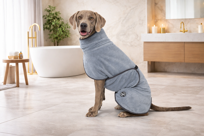 Hundebademantel & Schlafmantel Bambusfrottee (2-in-1) „Ice Grey“