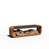 Cortenstahl Holzlager SERRA mit Sitz