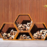 Cortenstahl Holzlager HEX 915 x 400 x 800 mm
