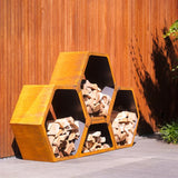 Cortenstahl Holzlager HEX