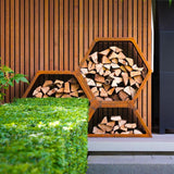 Cortenstahl Holzlager HEX 915 x 400 x 800 mm