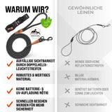 Reflektionsleine© mit Handschlaufe und veganem Leder