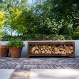 Cortenstahl Holzlager LOGG seat 2000 x 400 x 424 mm