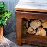 Cortenstahl Holzlager LOGG seat 2000 x 400 x 424 mm