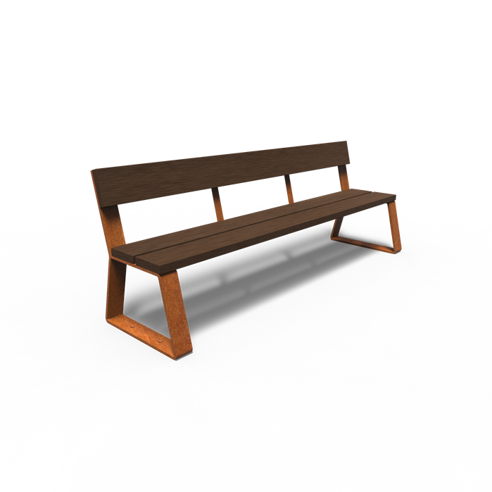 Cortenstahl Bänke MIO mit Rückenlehne 2300 x 620 x 840 mm