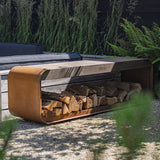 Cortenstahl Holzlager SERRA mit Sitz