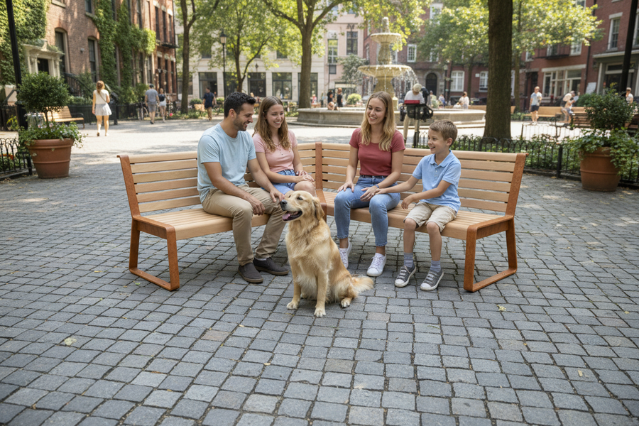 Cortenstahl Bänke STORR mit Rückenlehne
