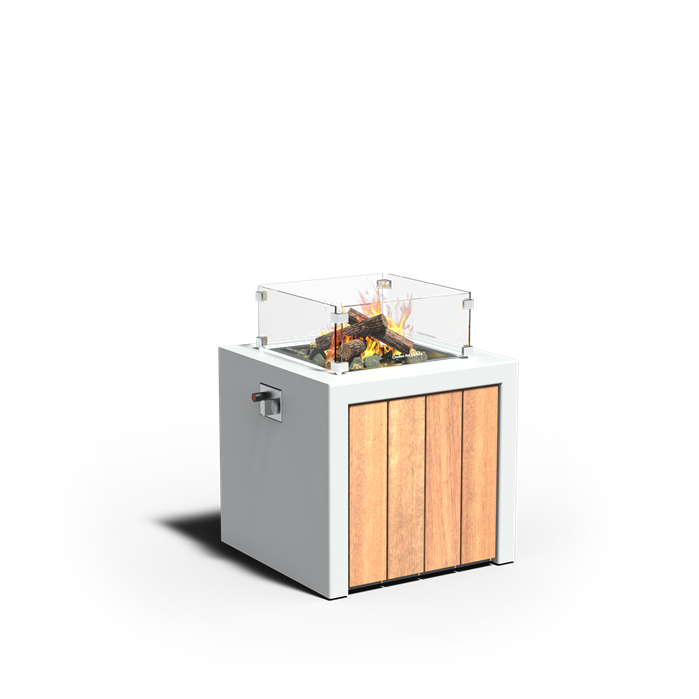 Aluminium Feuertische BRANN mit Holzdekoration 629 x 629 x 600 mm