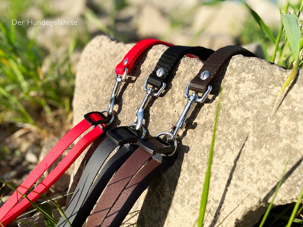 Doppel-Schleppleine FERNWEH aus BioThane®/POP - Band - längenverstellbar - mit separatem Handgriff