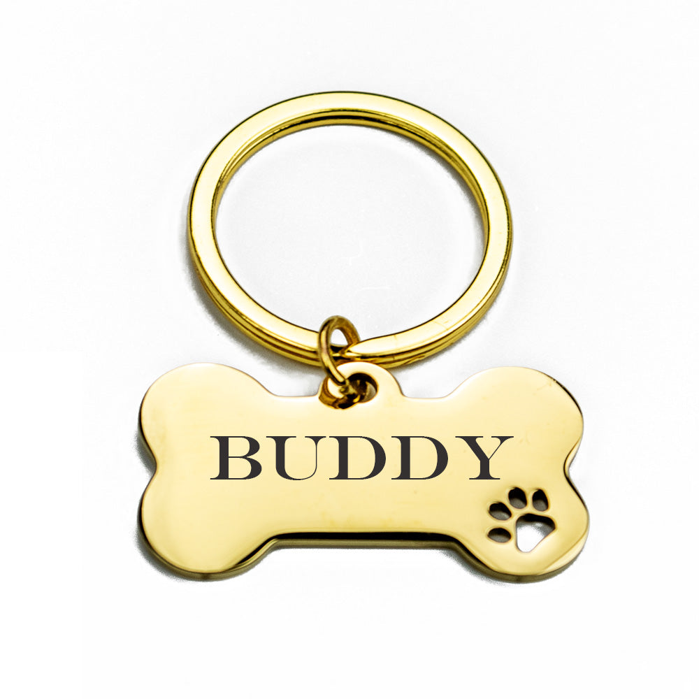 Personalisierte Hundemarke Knochen mit Gravur aus Edelstahl Gold – Name und Telefonnummer