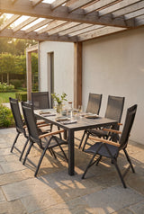 Barths Gartenmöbelset Para - Dining-Tisch 210x90 cm mit 6 Klappstühlen | Teakholz & Aluminium, Anthrazit