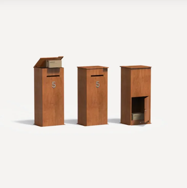 Briefkasten für Post und Pakete Case aus Cortenstahl