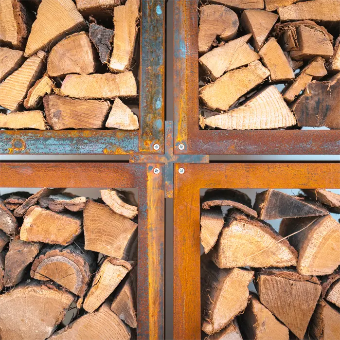 Holzregal aus Cortenstahl Modell Bunke 